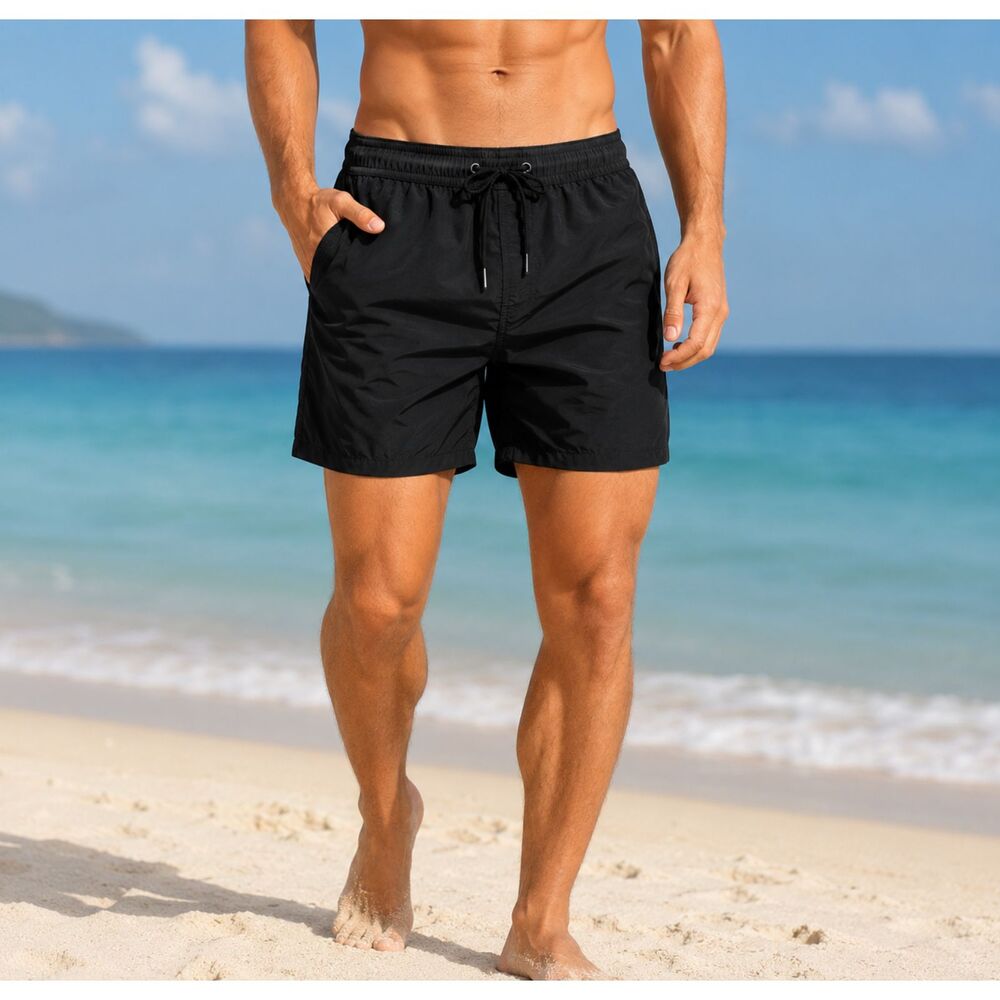 Men's Swim Trunks Size 42 Black Quick Dry Mesh Lined Beach Swim Shorts NWT